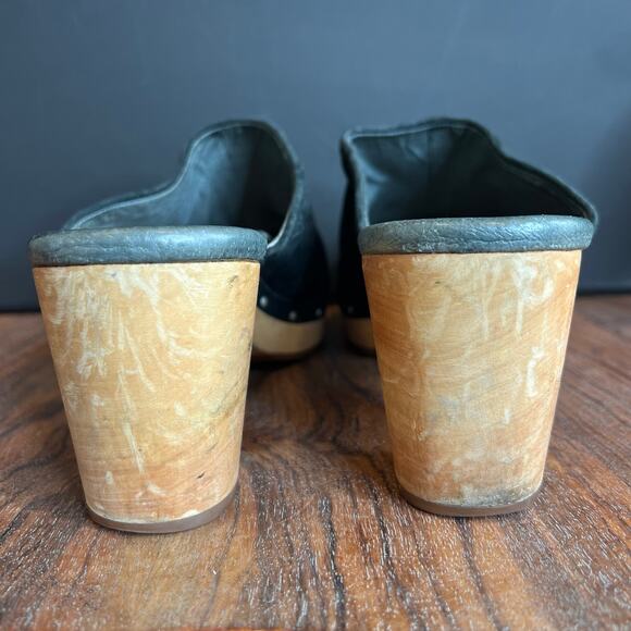 UGG Australia Black Suede Leather Studded Wood Heel Platform Clogs Mules - Picture 6 of 16